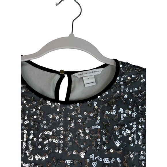 Diane Von Furstenberg Sequin Ombre Mini Dress Black/Gold Short Sleeve Womens 4 - Picture 5 of 10